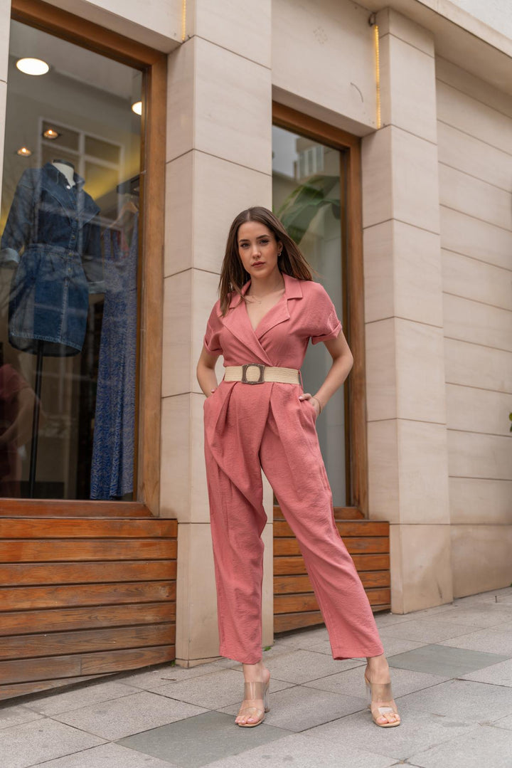 ELS Belted Jumpsuit - Powder - Champaign