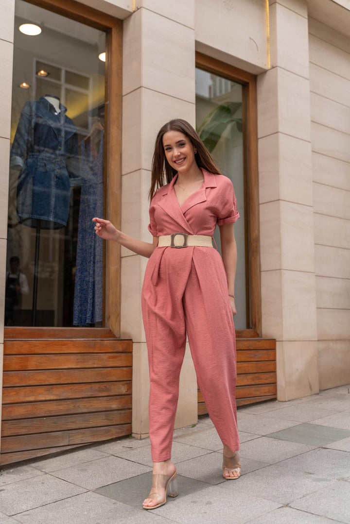 ELS Belted Jumpsuit - Powder - Champaign