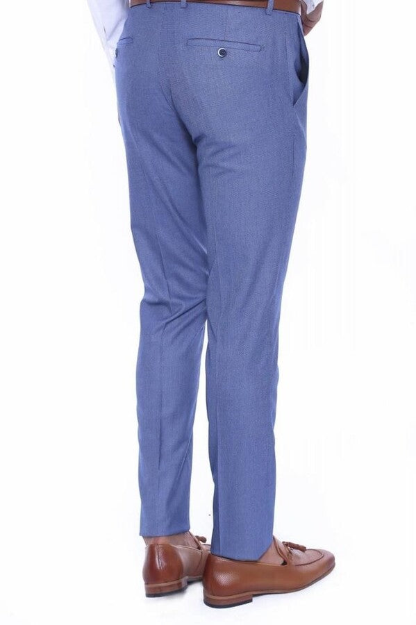 WSS Blue Self Patterned Fabric Trouser  - Singen