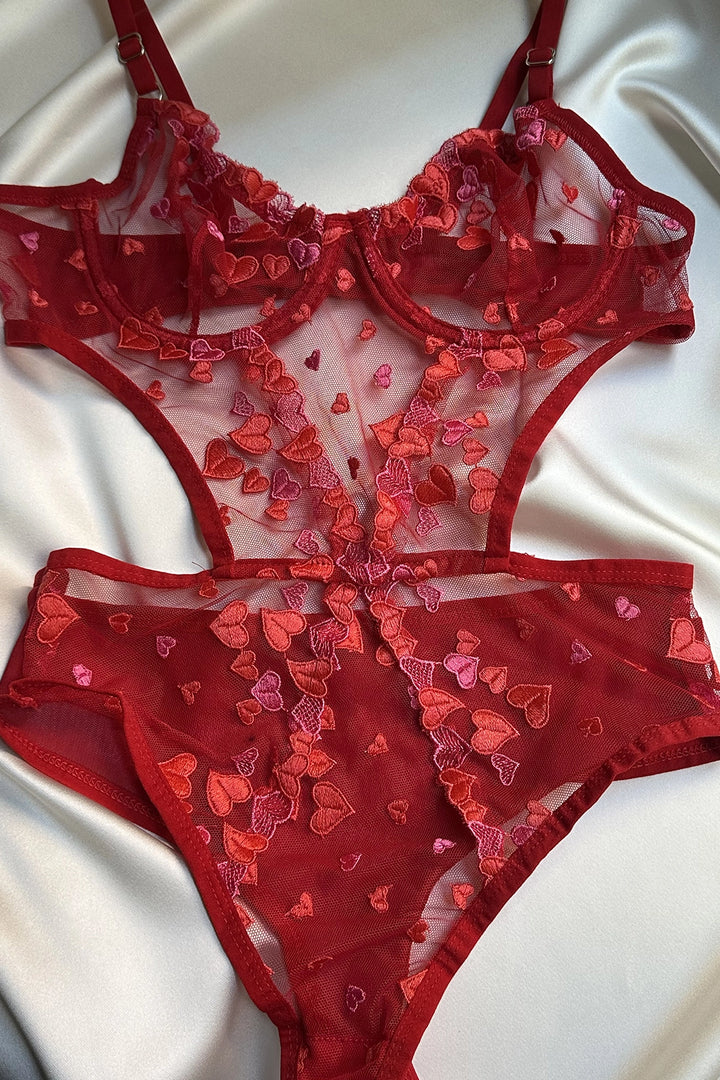 EYY Women Red Heart Detail Bodysuit - Cranston