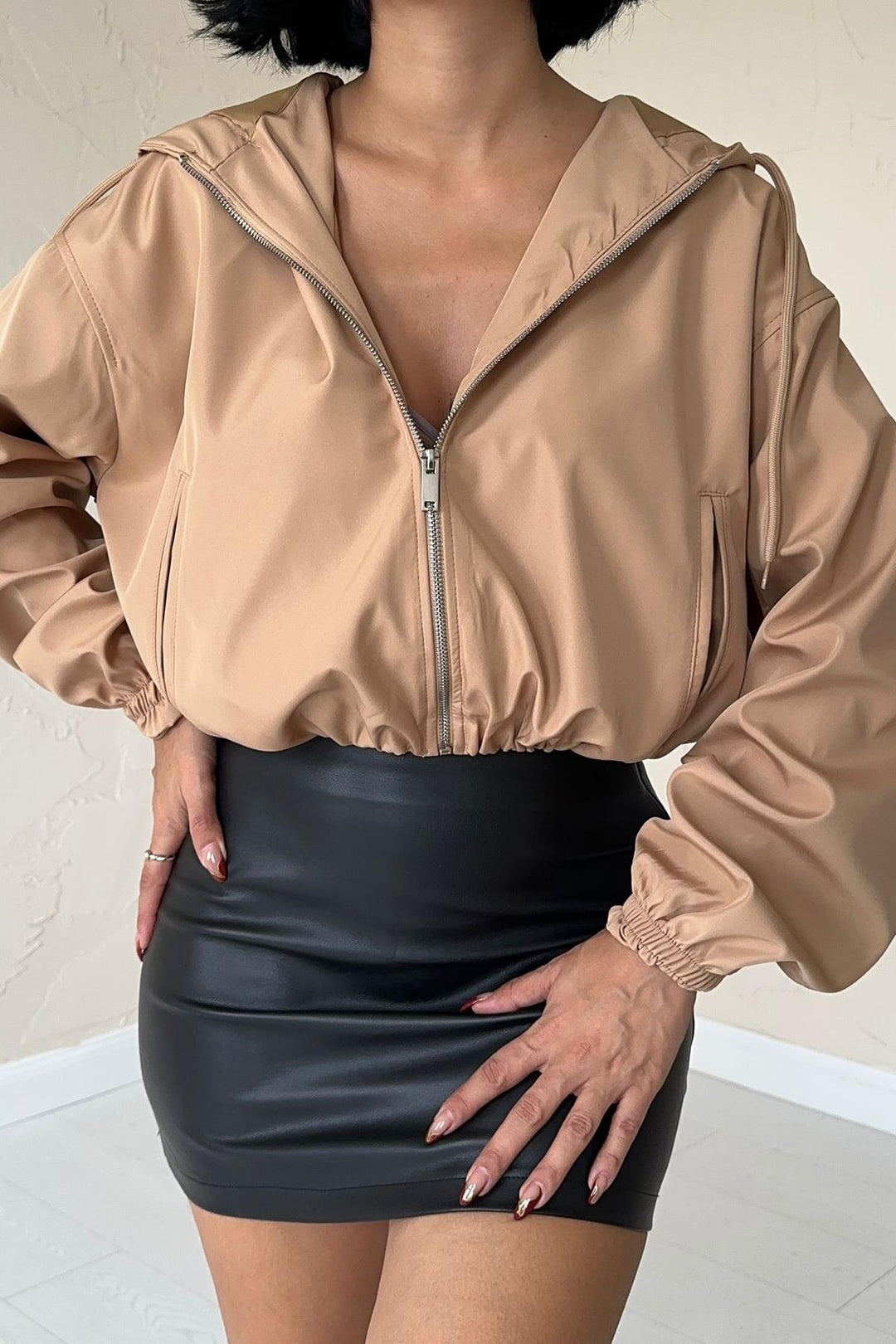 ELS Short Zippered Bomber Jacket - Mink - Lake Forest