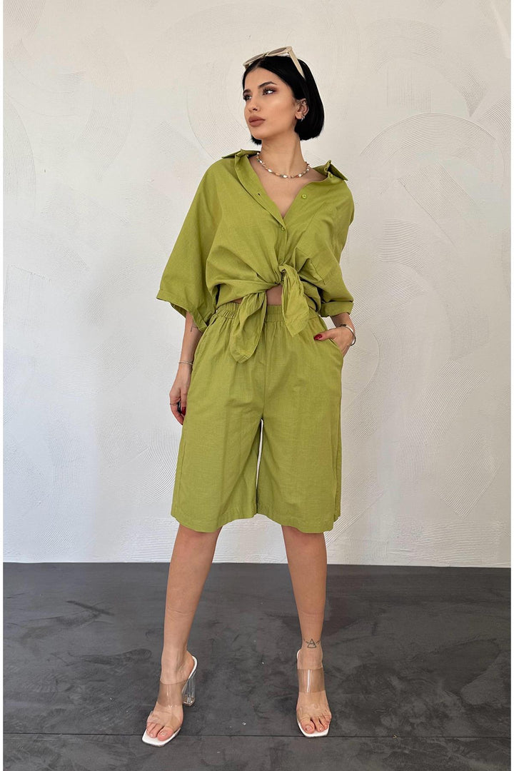 ELS Short-Sleeved Linen Shirt and Shorts Set - Olive Green - Scarborough