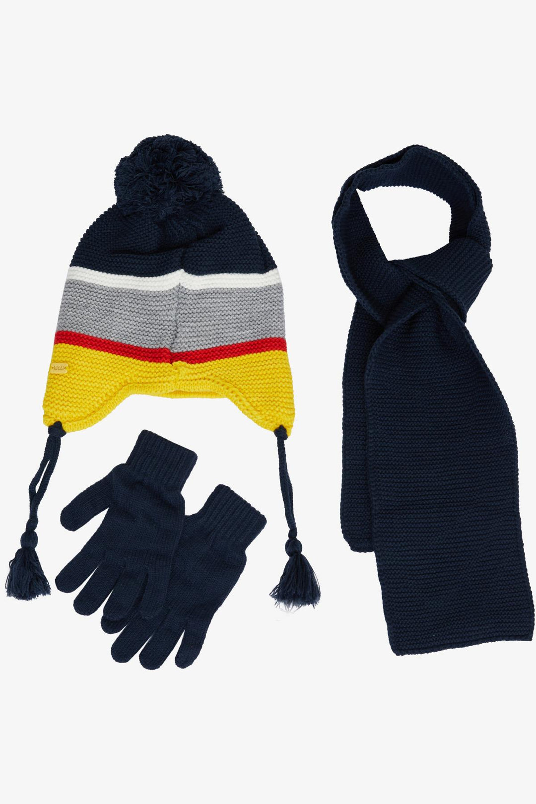 BRE Boys' Scarf Beanie Set 3 Piece Pom Pom Embroidered 4-8 Years, Navy Blue - Lille