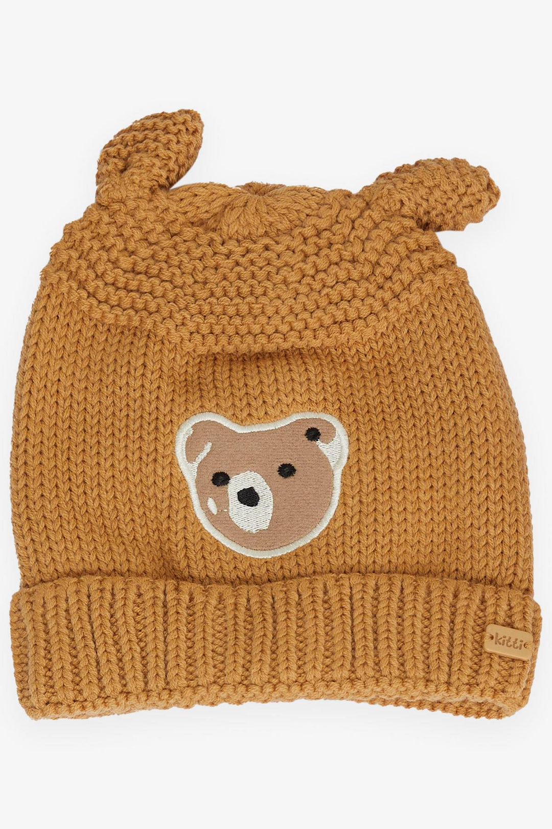 BRE Knitted Boy Child Scarf Hat Set 3 Piece Cute Bear Embroidered 1-4 Years, Brown - Severn