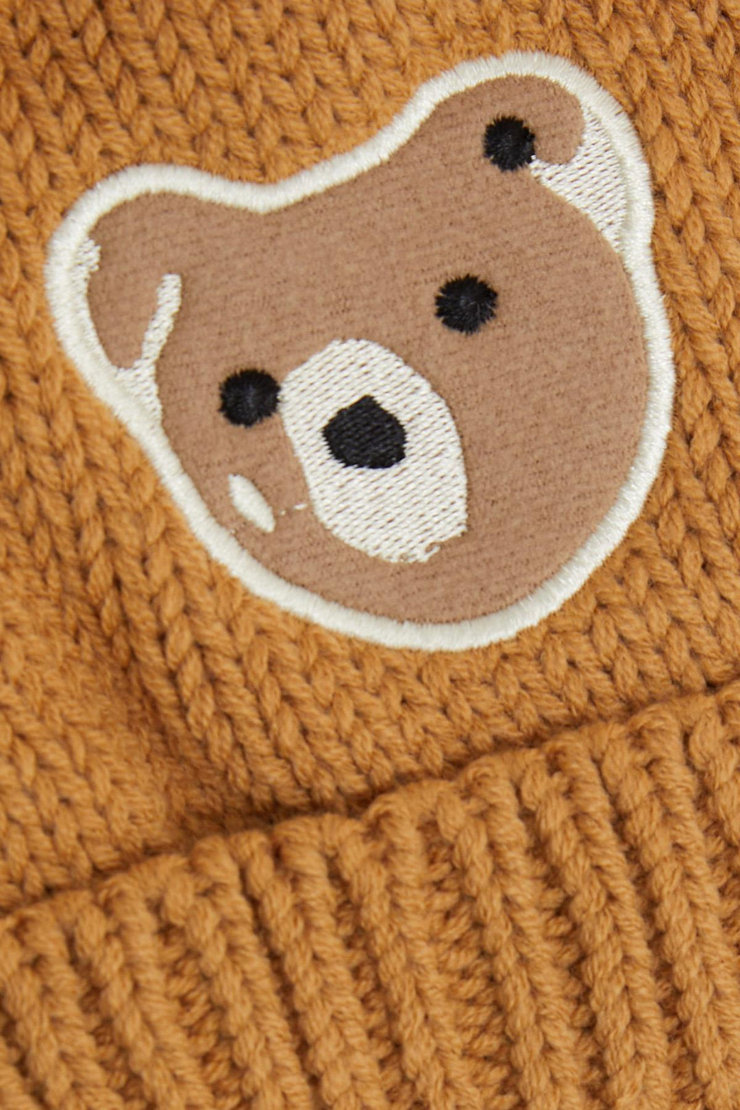 BRE Knitted Boy Child Scarf Hat Set 3 Piece Cute Bear Embroidered 1-4 Years, Brown - Severn