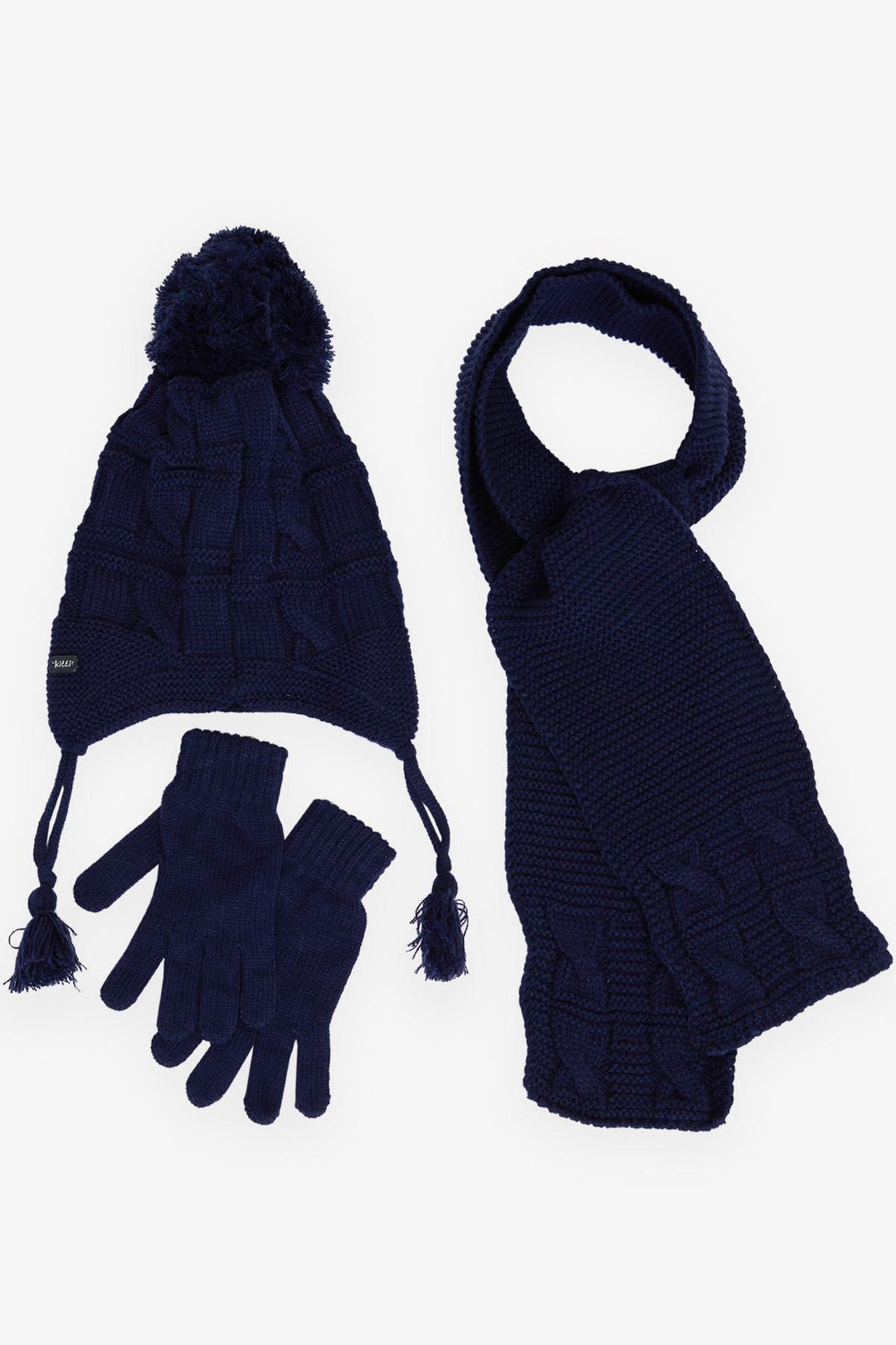 BRE Boys' Scarf Hat Set 3 Piece Pom Pom Embroidered 4-8 Years, Navy Blue - North Bethesda