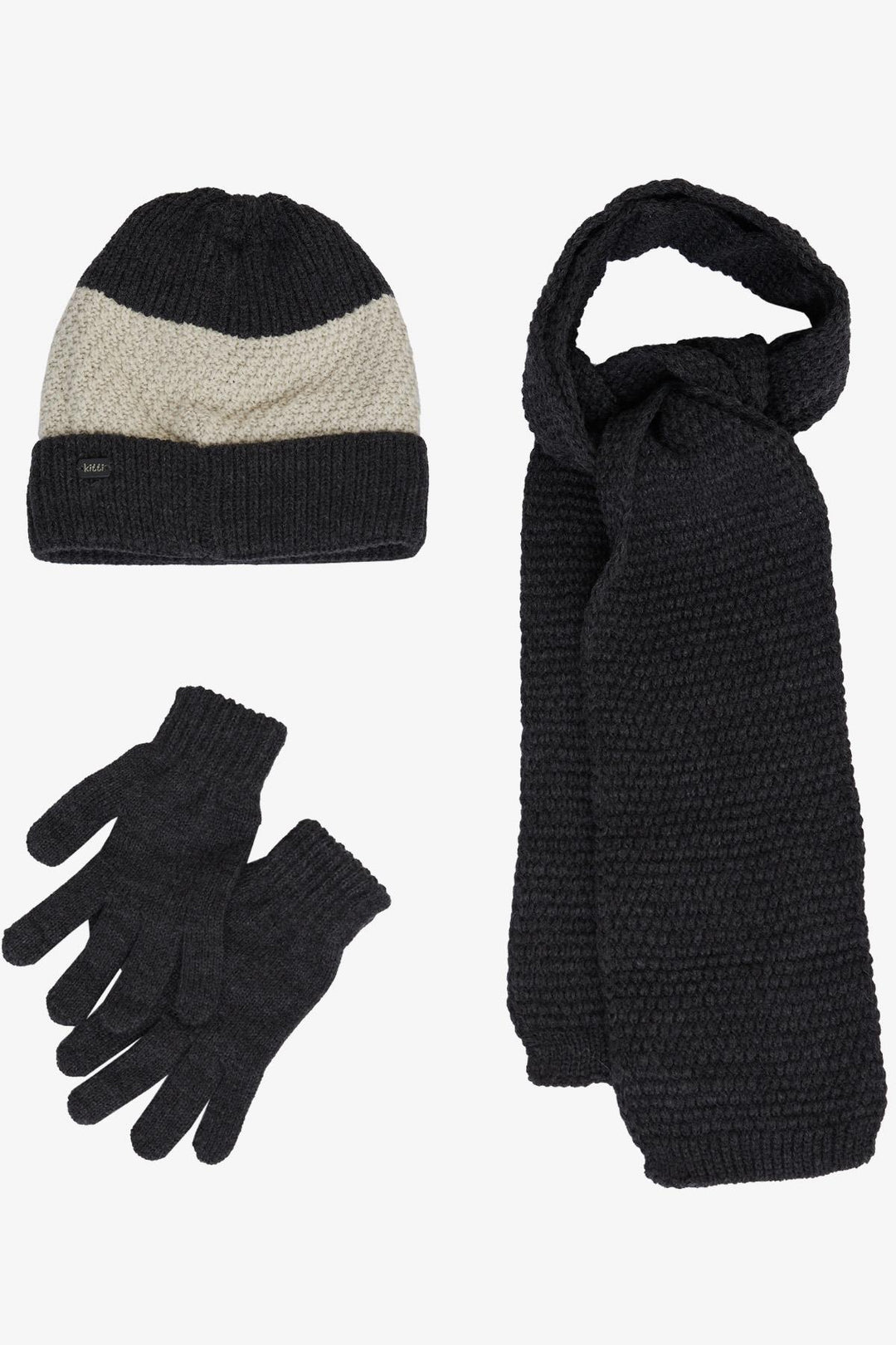 BRE Kitti Boy's Scarf Beanie Set 3 Piece Armored 4-, Anthracite - Biloxi