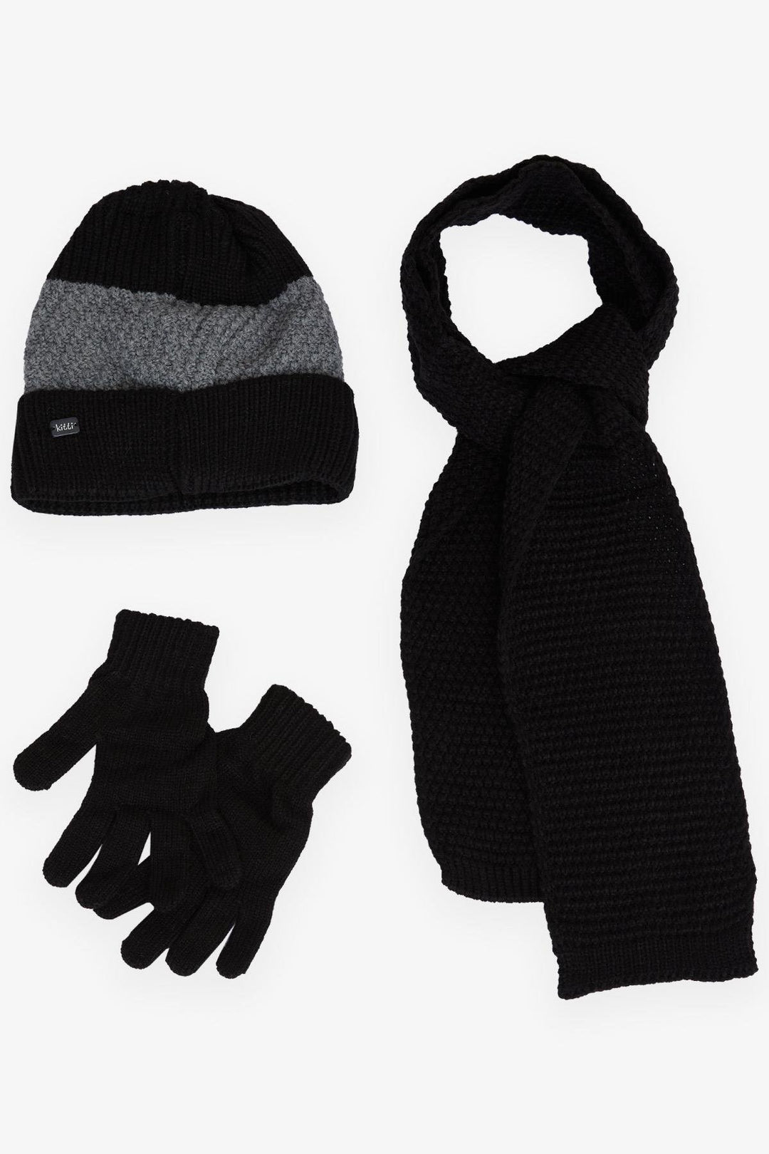 BRE Kitty Boy Child Scarf Hat Set 3 Piece Armored 4-8 Years, Black - Tupelo