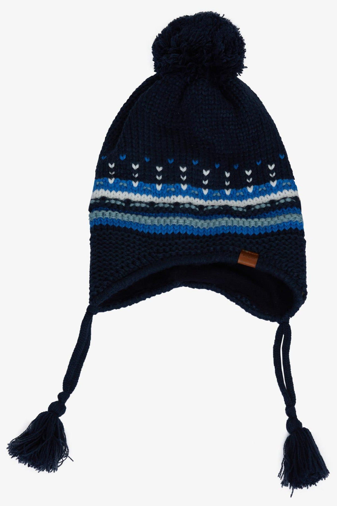 BRE Boys' Scarf Hat Set 3 Piece Armored Pom Pom 4-8 Years, Navy Blue - Bridlington