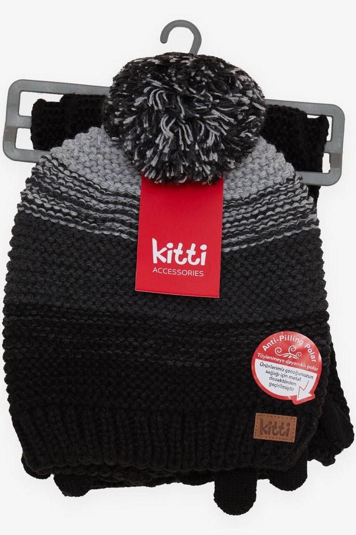 BRE Boys' Scarf Hat Set 3 Piece Armored Pom Pom 95 Years, Black - Böblingen