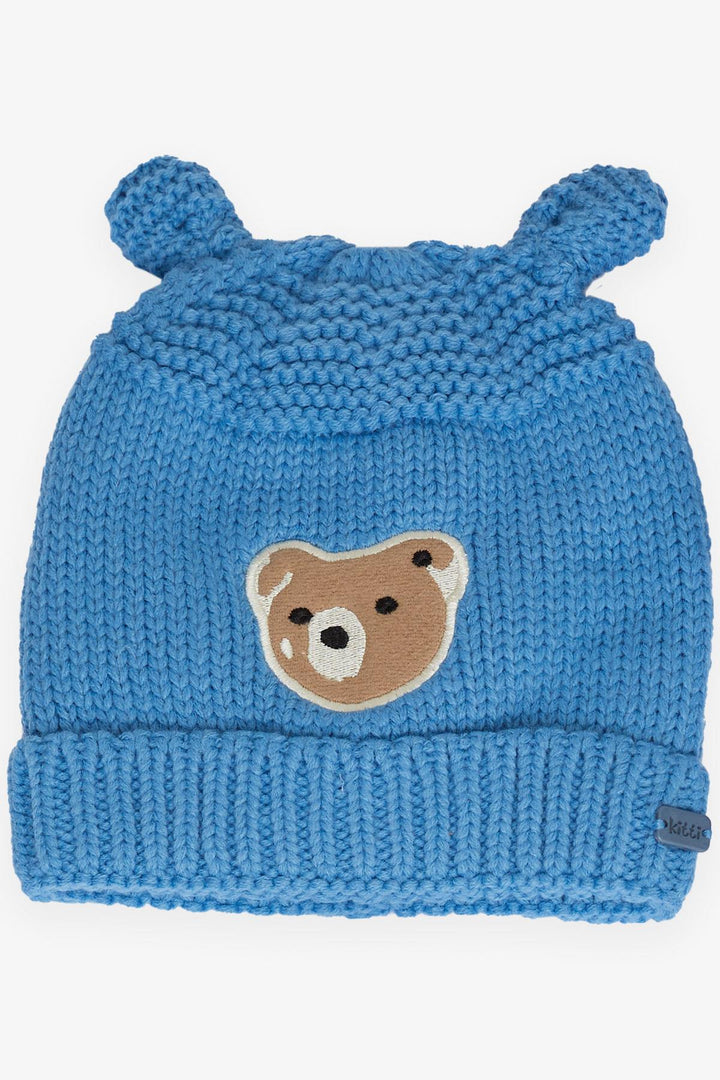 BRE Boys' Scarf Beanie Set 3 Piece Cute Bear Embroidered 1-4 Years, Saxe Blue - Bountiful