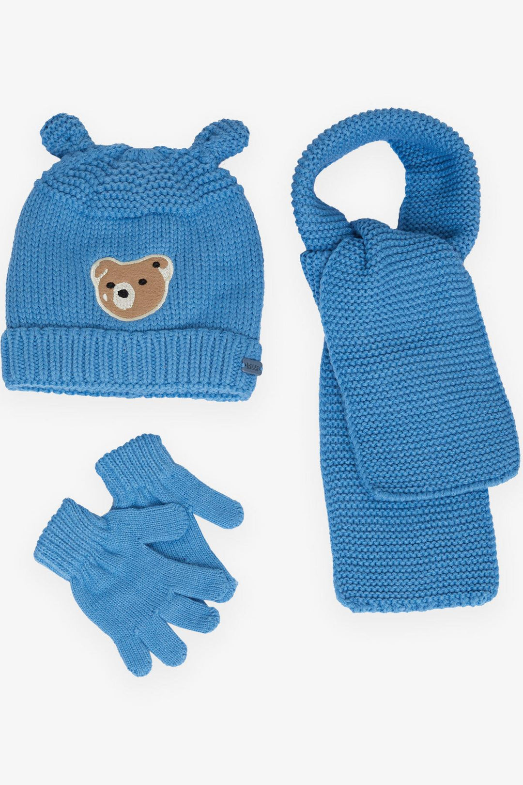 BRE Boys' Scarf Beanie Set 3 Piece Cute Bear Embroidered 1-4 Years, Saxe Blue - Bountiful