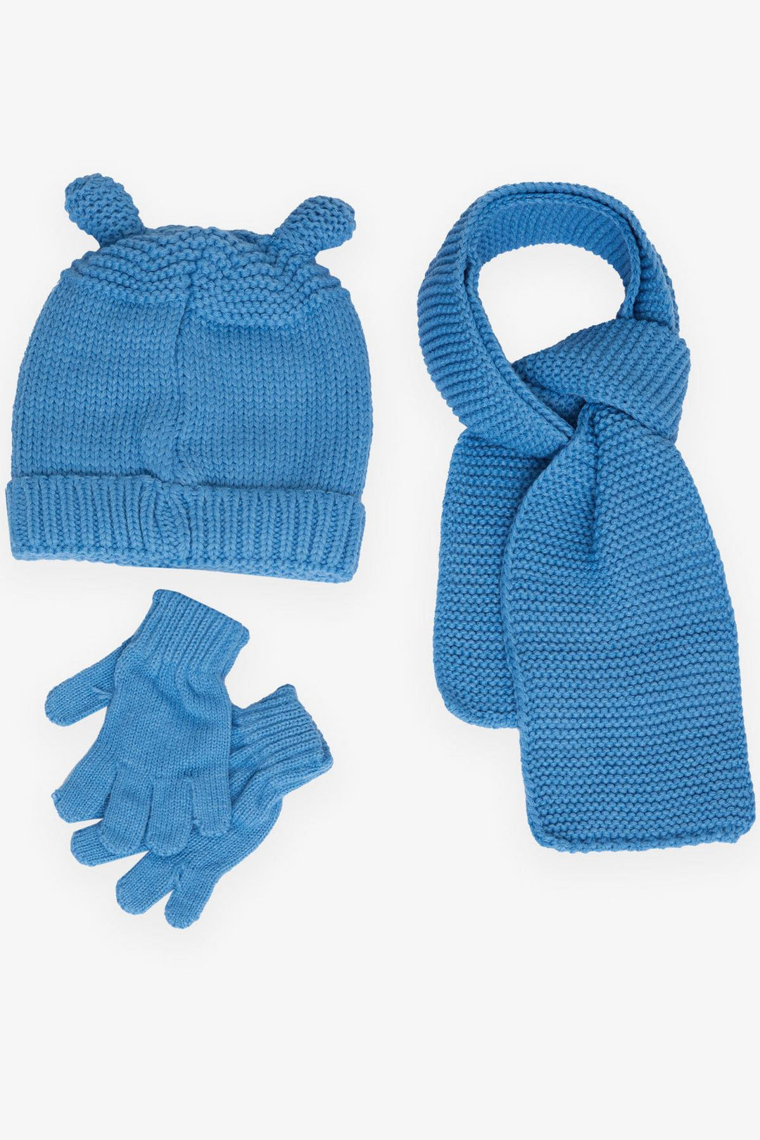 BRE Boys' Scarf Beanie Set 3 Piece Cute Bear Embroidered 1-4 Years, Saxe Blue - Bountiful