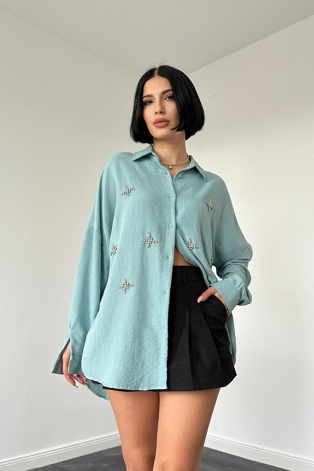 ELS Classic Pattern Embroidered Shirt - Mint - Hickory