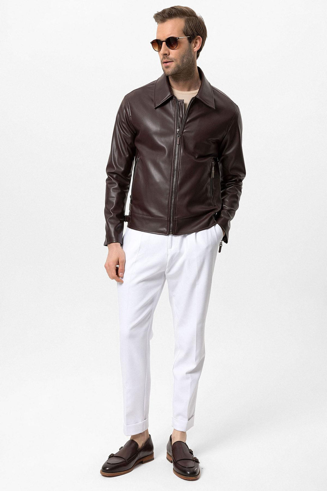 ANT Faux Leather Men's Jacket with Sleeve Zipper - Colonia del Sol