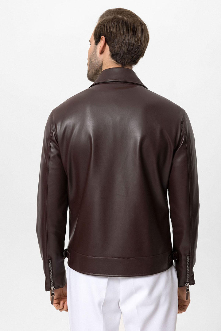 ANT Faux Leather Men's Jacket with Sleeve Zipper - Colonia del Sol