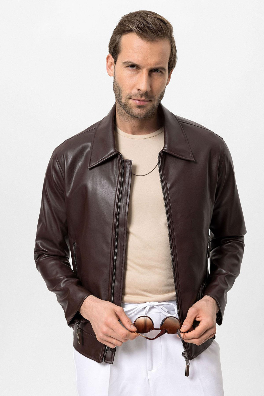 ANT Faux Leather Men's Jacket with Sleeve Zipper - Colonia del Sol