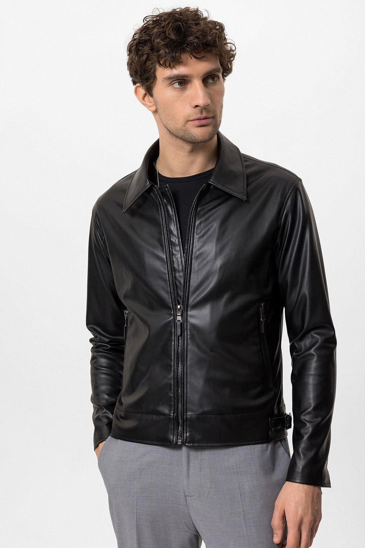 ANT Faux Leather Men's Jacket with Sleeve Zipper - Fitchburg