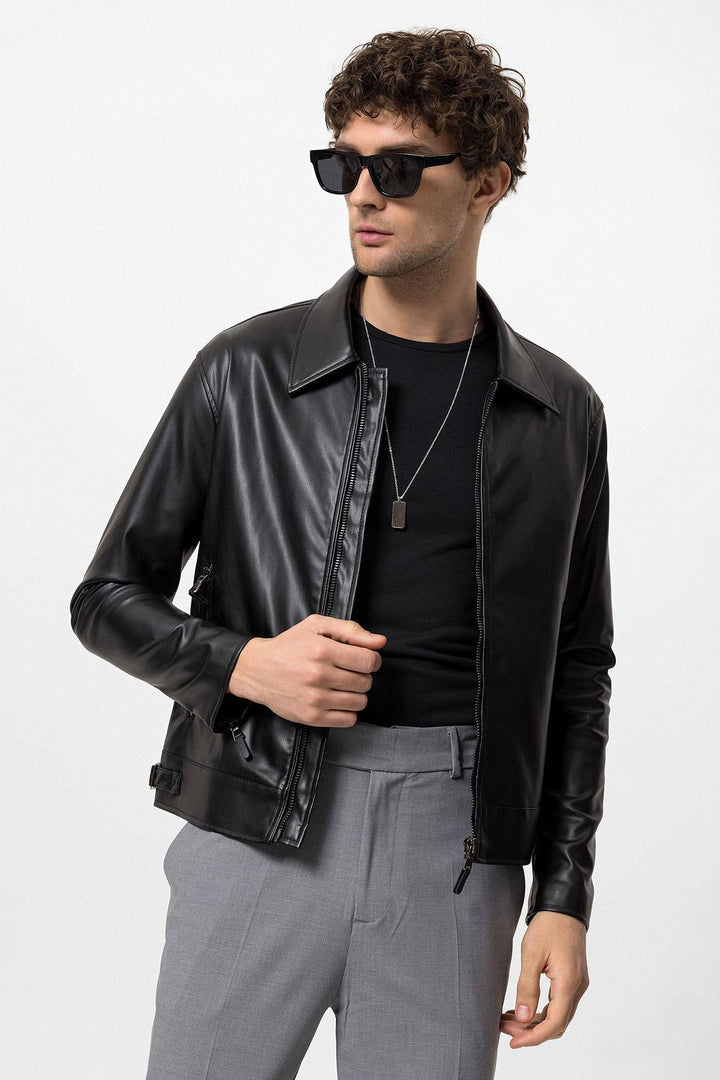 ANT Faux Leather Men's Jacket with Sleeve Zipper - Fitchburg