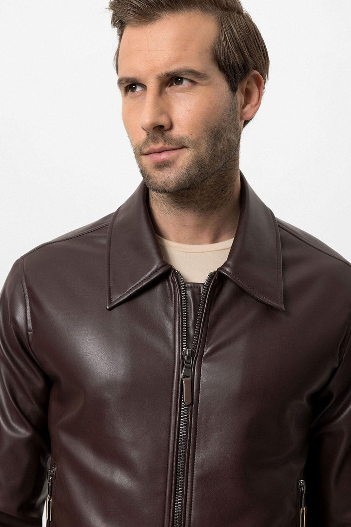 ANT Faux Leather Men's Jacket with Sleeve Zipper - Colonia del Sol