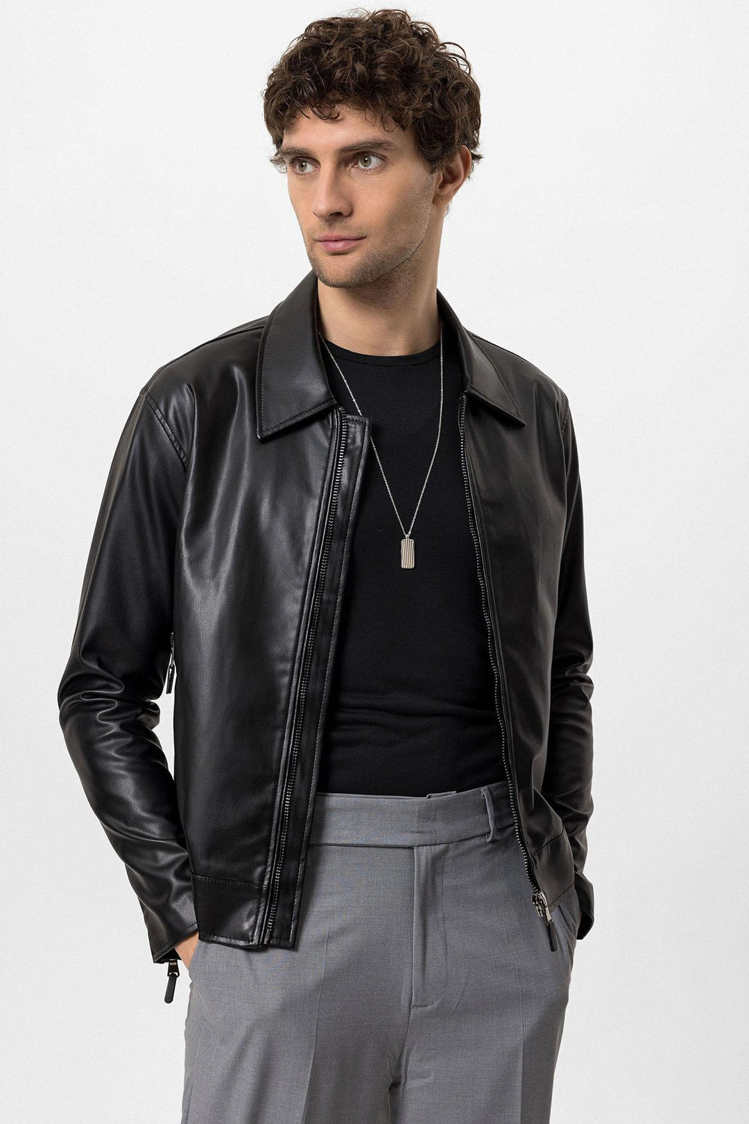 ANT Faux Leather Men's Jacket with Sleeve Zipper - Fitchburg