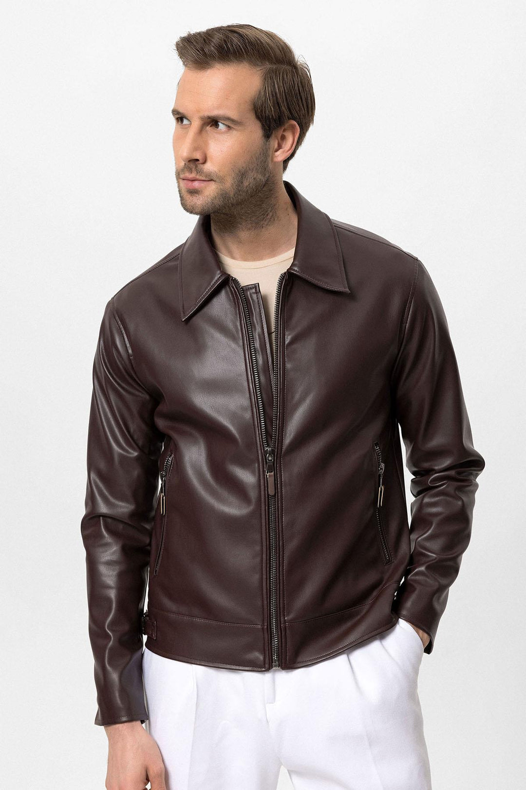 ANT Faux Leather Men's Jacket with Sleeve Zipper - Colonia del Sol