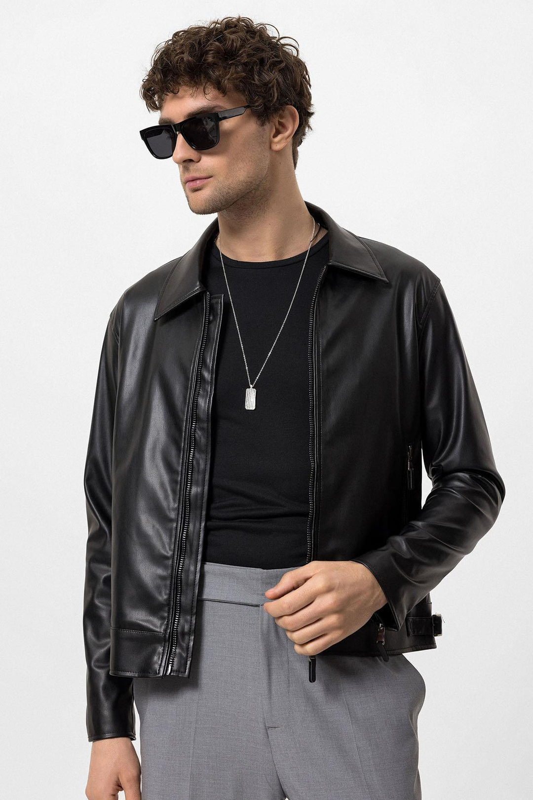 ANT Faux Leather Men's Jacket with Sleeve Zipper - Fitchburg