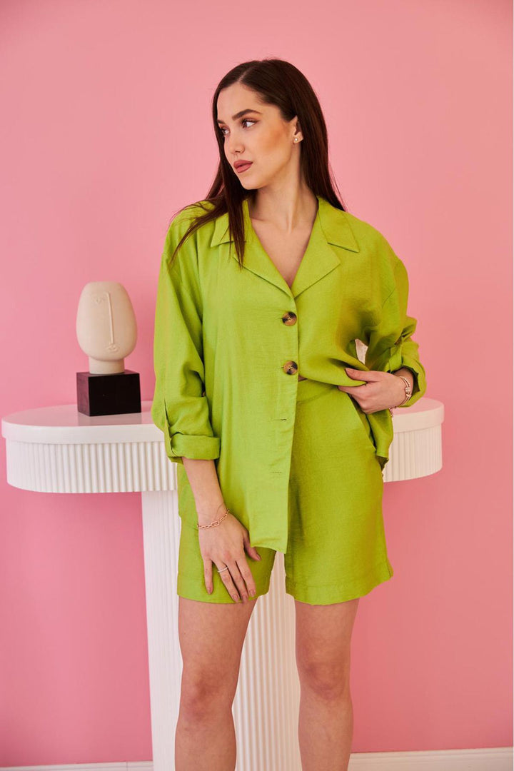 ELS Folded Sleeve Shirt and Shorts Set - Green - Lucan