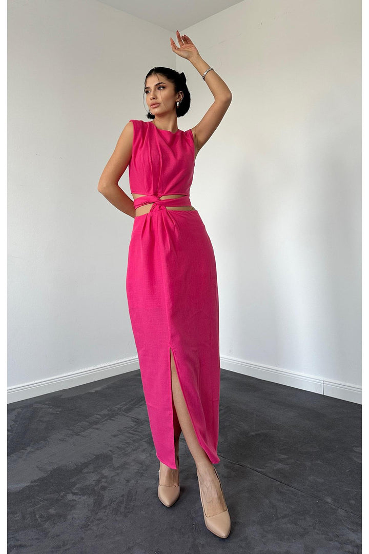 ELS Belted Crop Top and Skirt Set - Fuchsia - Morden