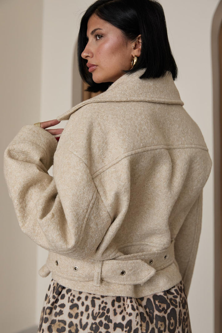 ELS Bird's Eye Stamp Coat - Beige - Modena