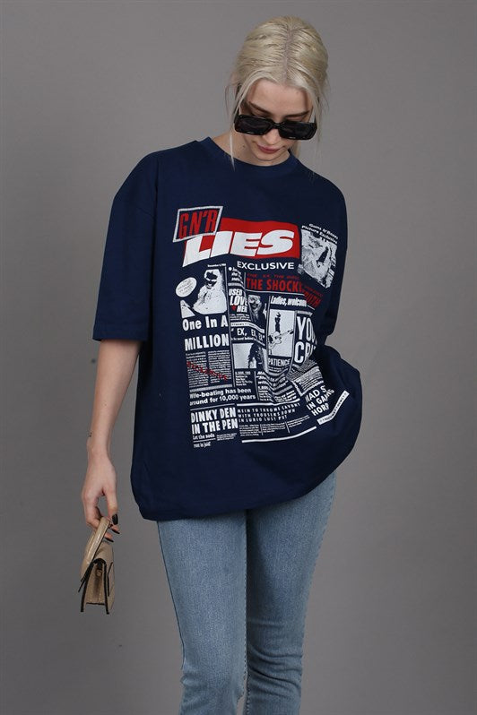 MDX Navy Blue Back Printed Oversized Women's T-Shirt MG1506 - Limoges