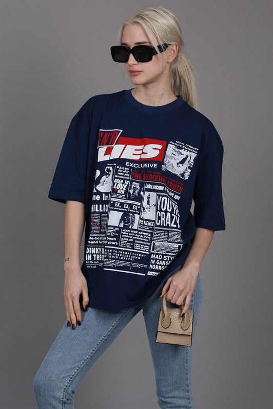 MDX Navy Blue Back Printed Oversized Women's T-Shirt MG1506 - Limoges