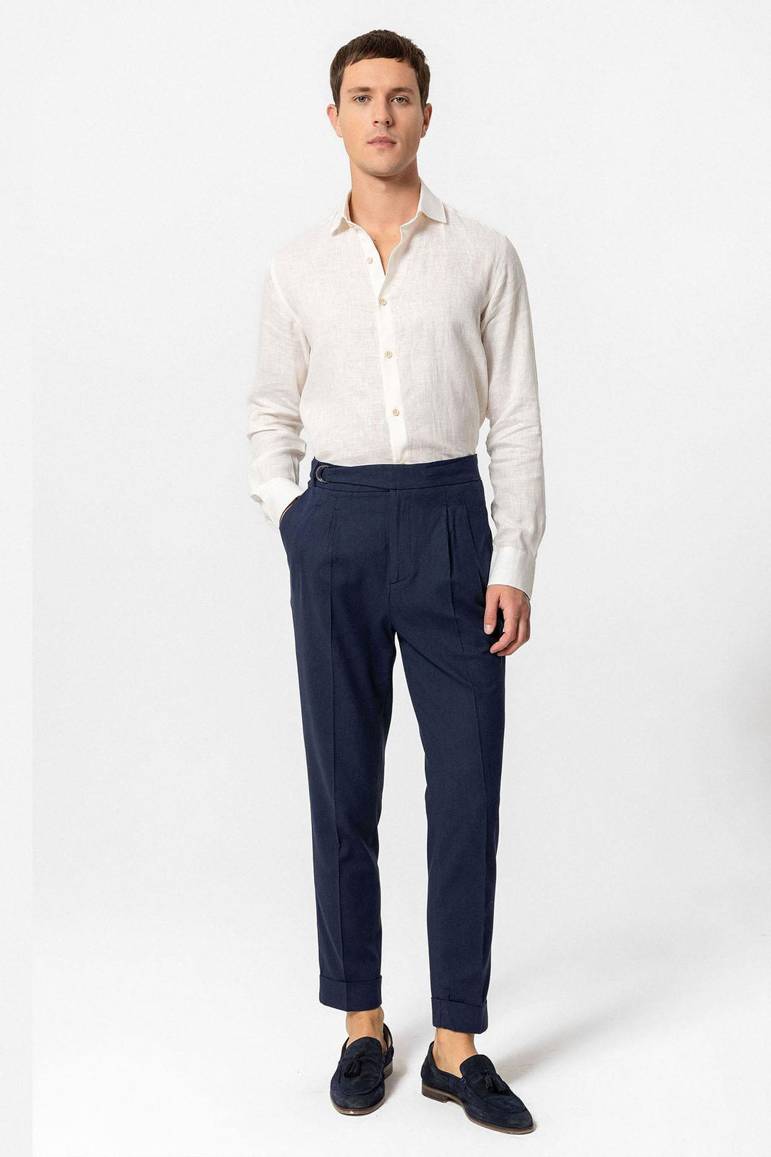 ANT High Waist Linen Blend Pleated Men's Trousers - Tuxtla