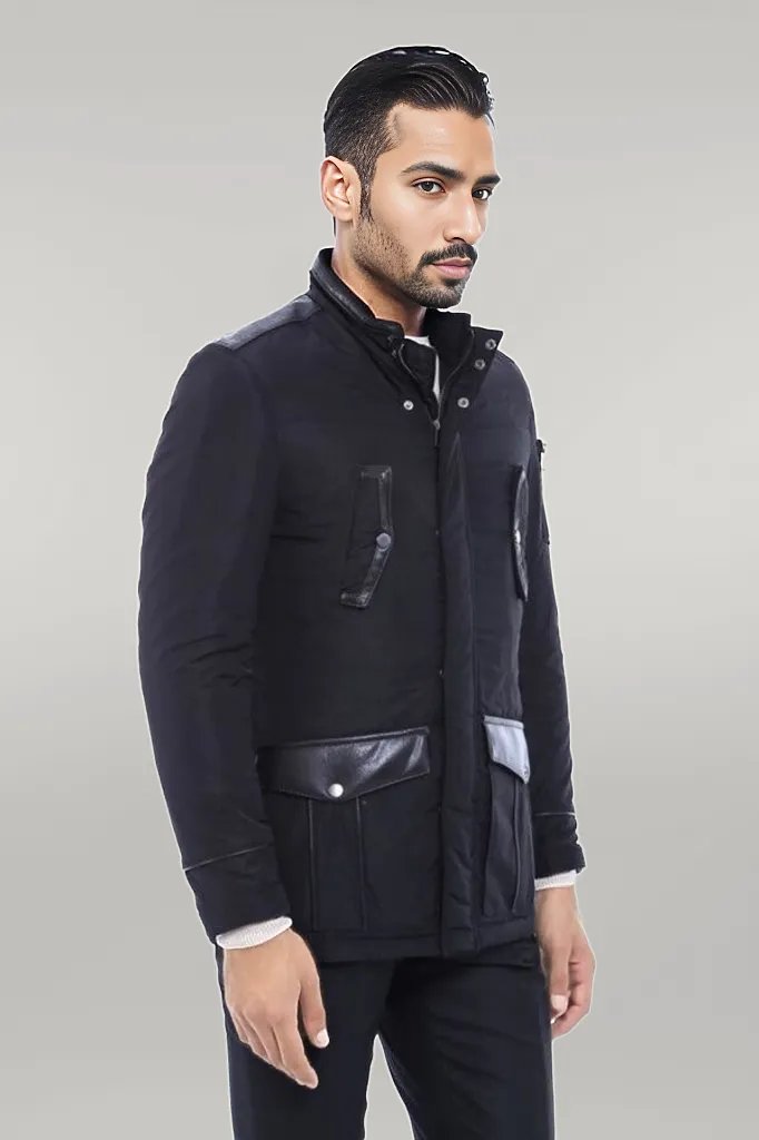 WSS Leather Modeled Black Slim Fit Quilted Jacket  - Singen