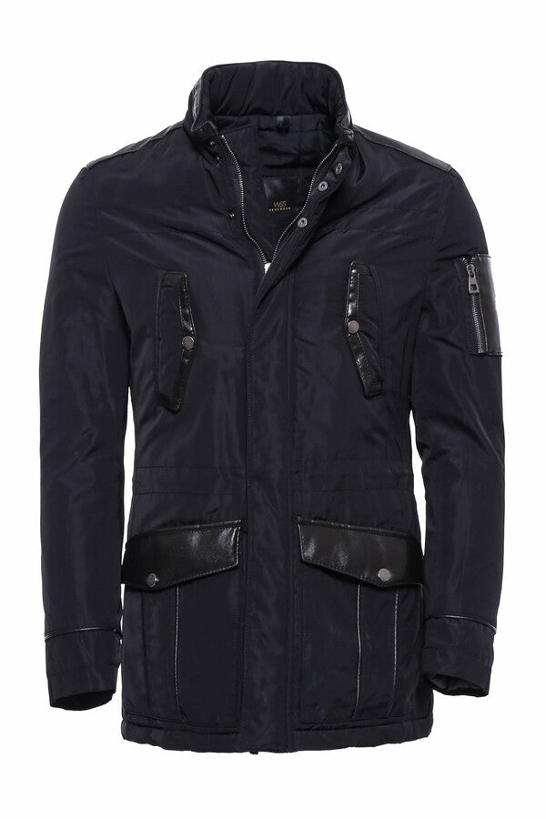 WSS Leather Modeled Black Slim Fit Quilted Jacket  - Singen