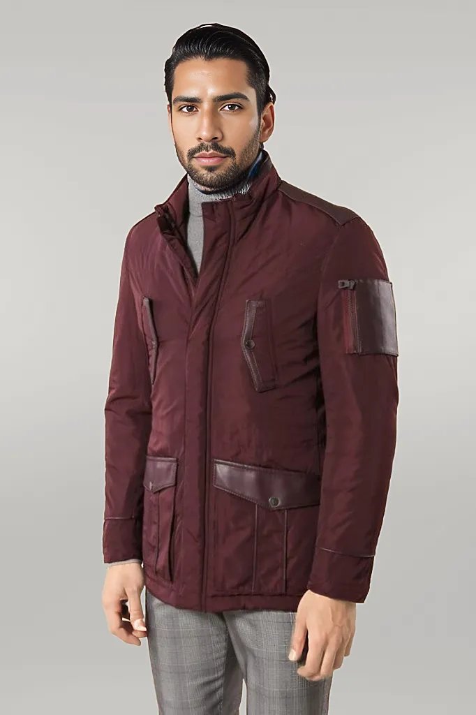 WSS Leather Modeled Burgundy Slim Fit Quilted Jacket  - Singen