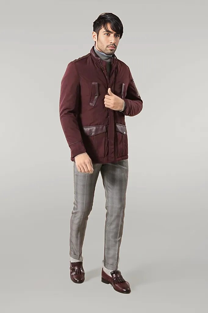 WSS Leather Modeled Burgundy Slim Fit Quilted Jacket  - Singen