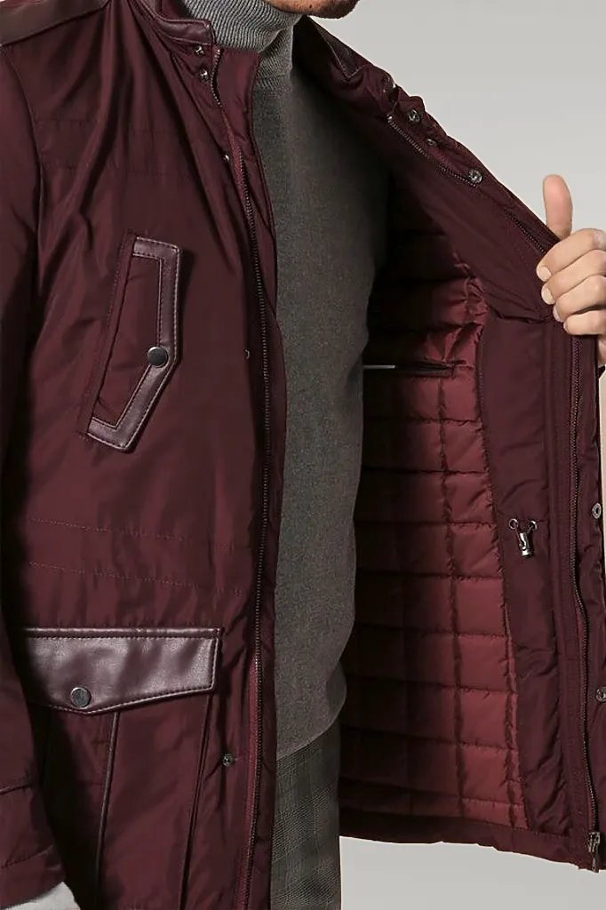 WSS Leather Modeled Burgundy Slim Fit Quilted Jacket  - Singen