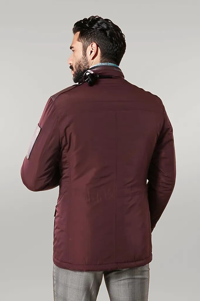 WSS Leather Modeled Burgundy Slim Fit Quilted Jacket  - Singen