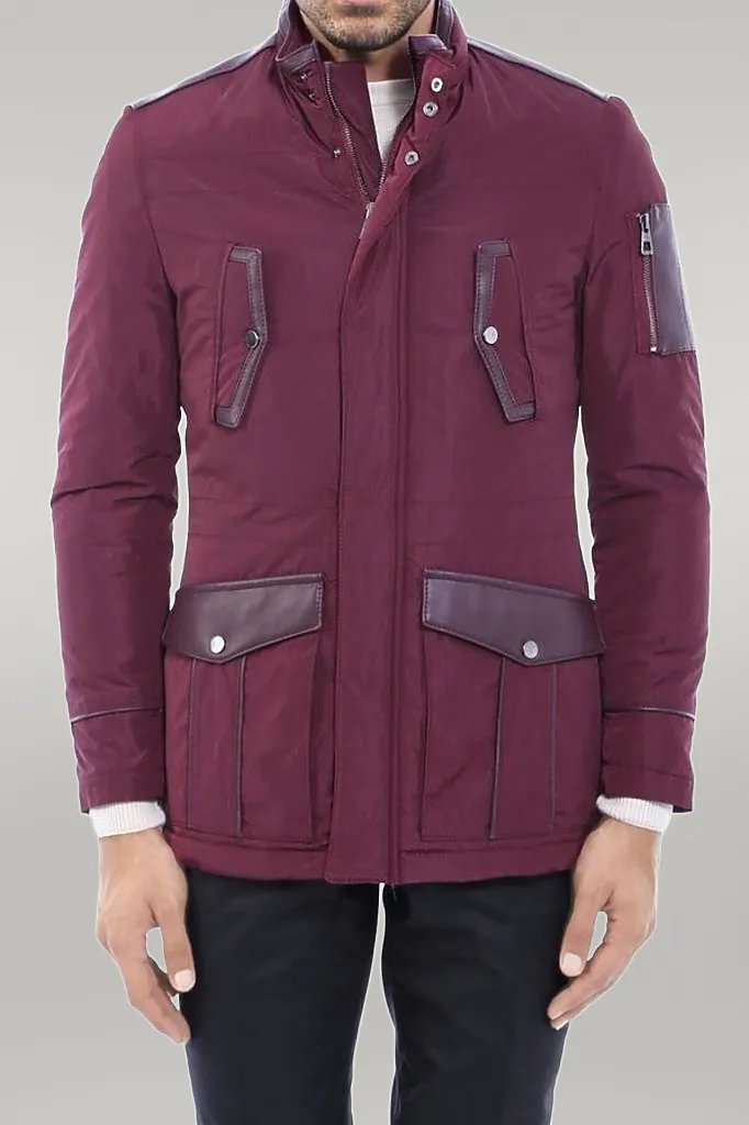 WSS Leather Modeled Burgundy Slim Fit Quilted Jacket  - Singen