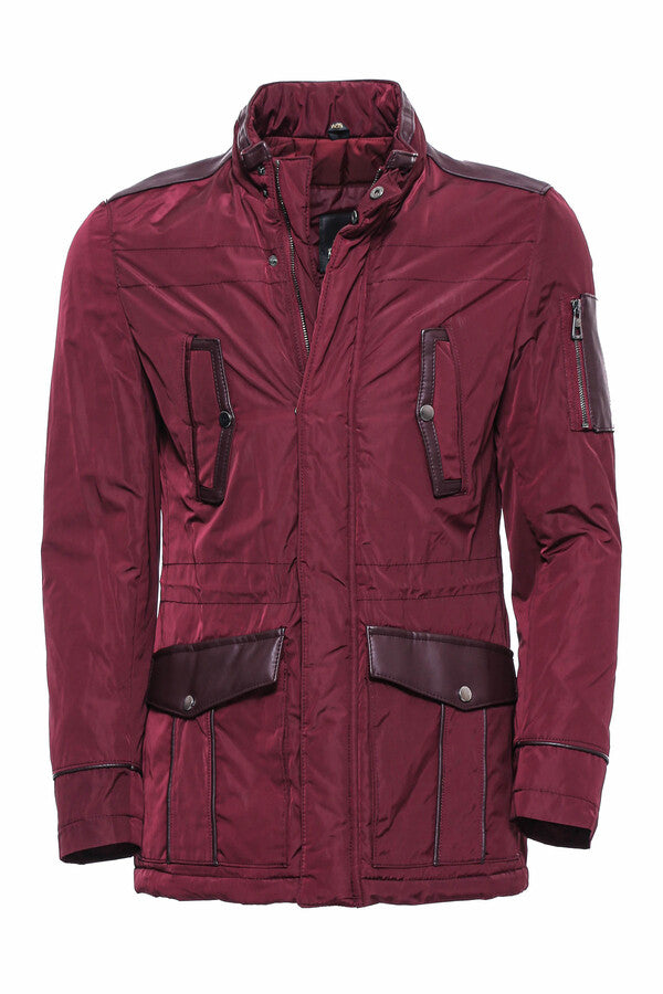 WSS Leather Modeled Burgundy Slim Fit Quilted Jacket  - Singen