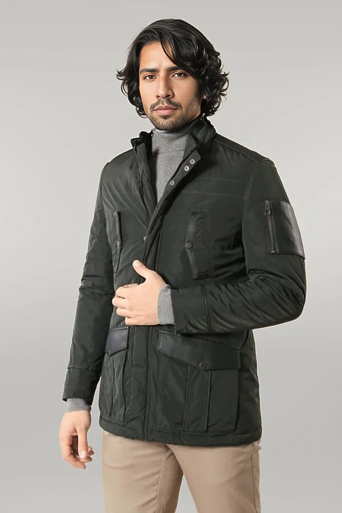 WSS Leather Modeled Green Slim Fit Quilted Jacket  - Singen