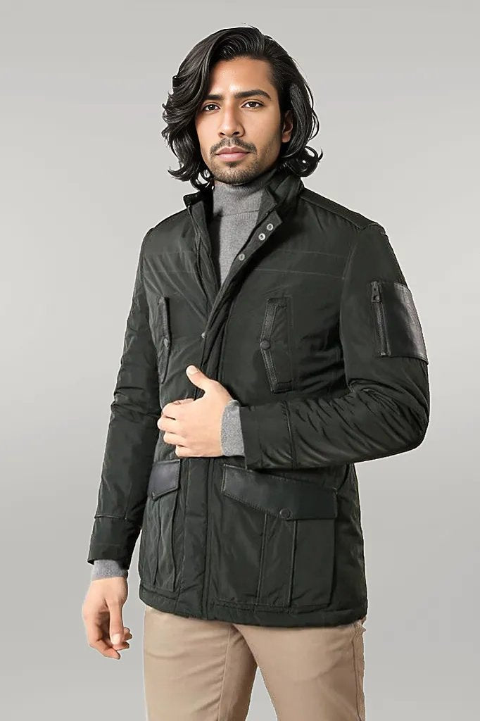 WSS Leather Modeled Green Slim Fit Quilted Jacket  - Singen