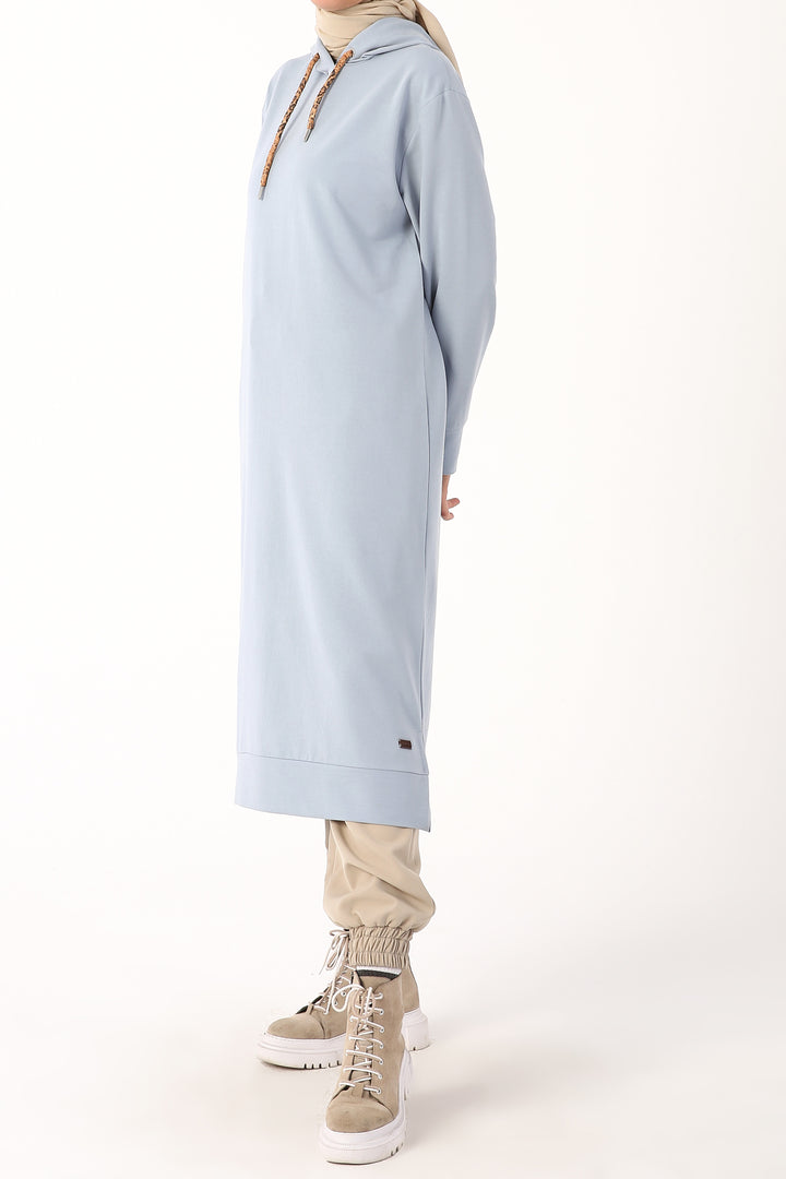 TLD Women Allday Light Blue Leopard Print Hooded Tunic with Laces - Bolingbrook