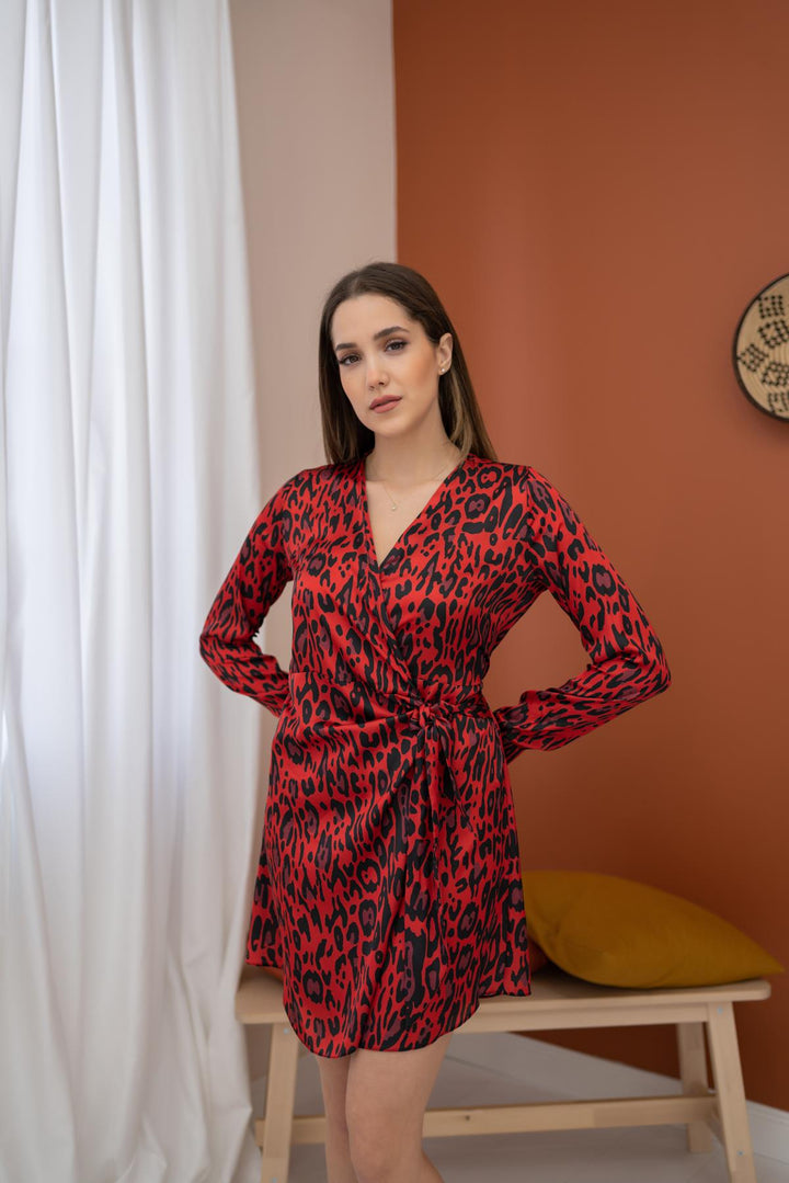 ELS Leopard Print Satin Dress - Red - Marburg