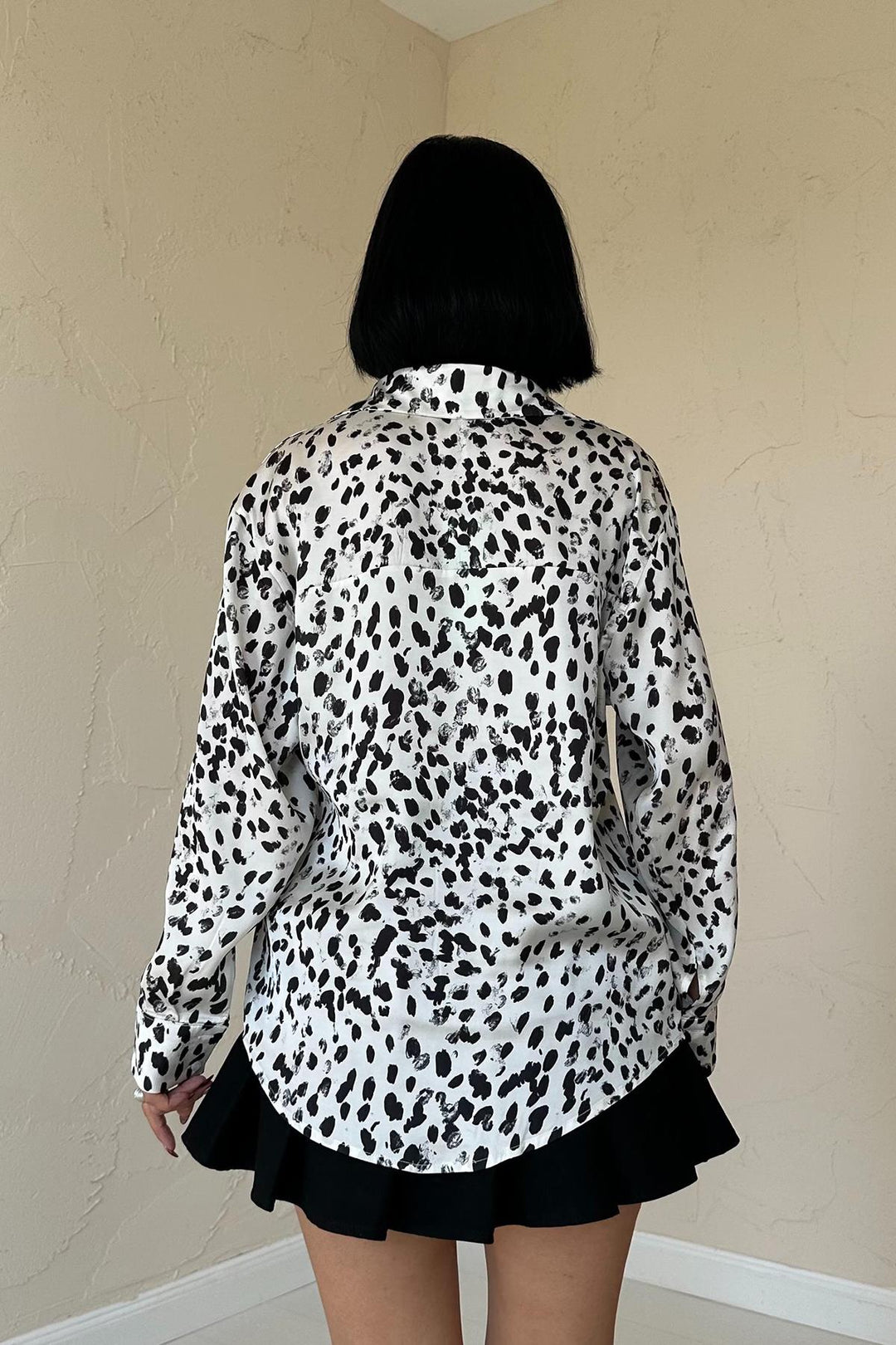 ELS Leopard Print Satin Shirt - Ecru - Oleksandriia