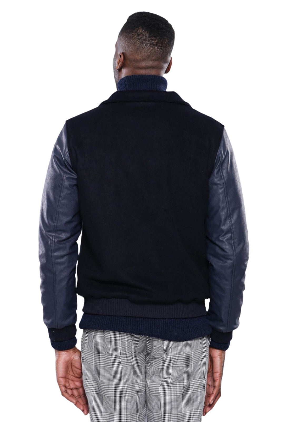 WSS Leather Sleeve Navy Blue Cachet Coat  - Singen