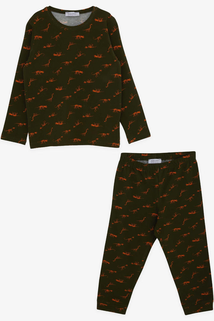 BRE Macaw Boy's Pajama Set with Dinosaur Pattern, 3-7 Years, Dark Green. - La Porte