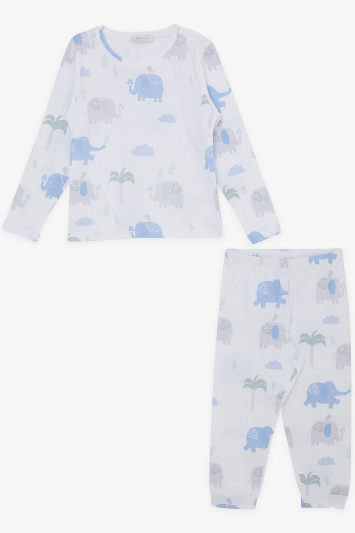 BRE Macaw Boy's Pajama Set Friendship Themed Elephant Printed 1.5-5 Years, White - Perpignan