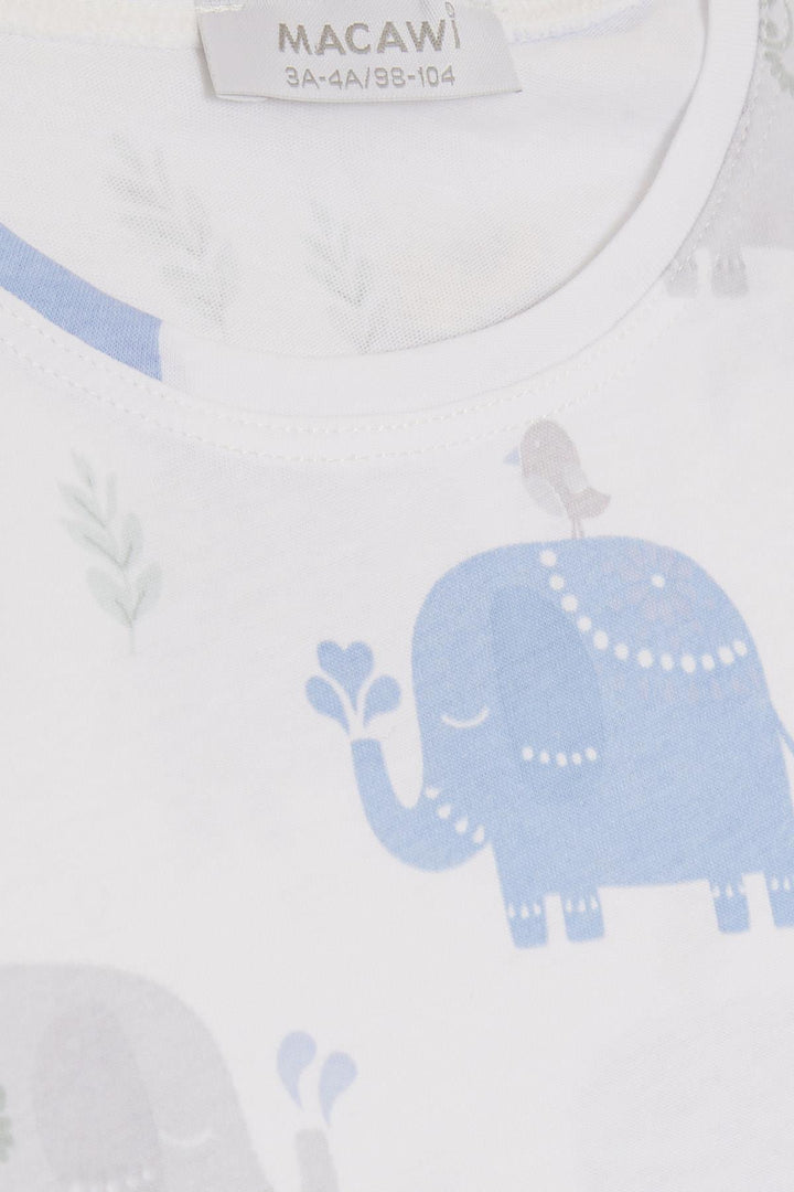 BRE Macaw Boy's Pajama Set Friendship Themed Elephant Printed 1.5-5 Years, White - Perpignan